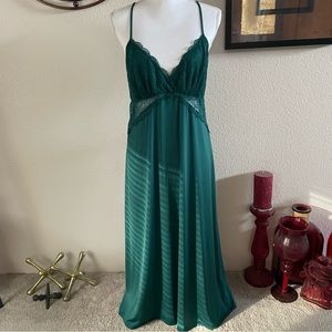💥MUST SEE💥Sexy Vintage Forest Green Lace Nightgown Night Slip Dress Lingerie